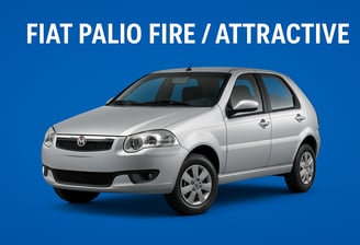 Fiat Palio Fire ou Attractive prata, modelo hatch compacto visto em fundo azul com ângulo lateral fr