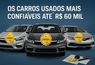 Três carros usados alinhados lado a lado — da esquerda para a direita: Chevrolet Onix, Honda City e