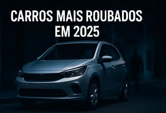 Carro hatch prateado (sem identificação de marca) estacionado à noite em uma rua urbana escura. Ao f