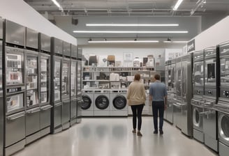 A retail store interior featuring a poster for phone repair, showcasing various smartphone images and the slogan 'You Break It, We Fix It!'. An ATM machine is positioned nearby, and a glass display case contains various products such as watches and small electronic items. Shelves under the counter hold boxed products.