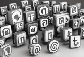 A small, round robot with a smooth white surface and blue accents operates a blue laptop on a sleek, floating platform. The robot has glowing eyes and an antenna on its head, with an 'AI' emblem on its front.