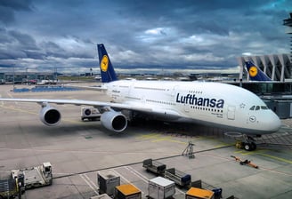 a plane is parked at the airport
