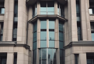 A red bank branch exterior with the Santander logo prominently displayed. The building features large windows and a translated slogan that emphasizes simplicity and fairness. A person is walking on the sidewalk next to the building.