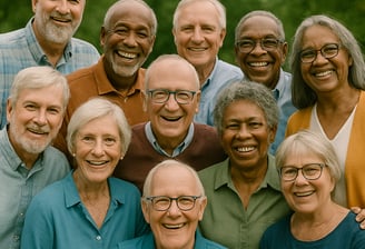 un gruppo di anziani sorridenti mostrandosi sodisfatti 