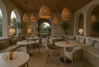 Aménagement intérieur d'une salle de restaurant, chaleureux, épurée