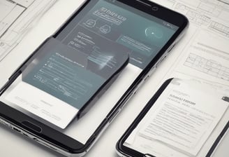 A digital mockup featuring a tablet with a minimalistic design. The screen displays a sleek interface with the word 'mocp' prominently at the top. Below it, there's information about features such as very realistic output and fully editable resolution. The background is clean and white, accented by soft shadows.