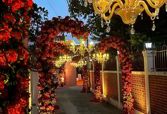 gate decoration with light and flowers