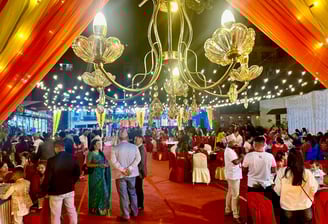 guests gather on a wedding reception