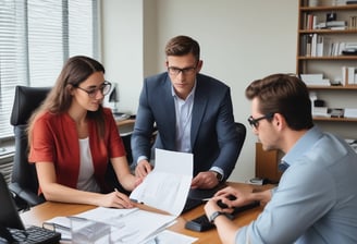 A notary reviewing documents with a couple at their office.