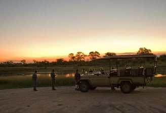 a safari vehicle with people in the background