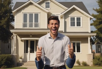 A real estate auction sign displaying the word 'SOLD' in bold red letters. The sign includes images of a home's interior featuring a living room with modern furniture, and it is set against the backdrop of trees and sky.