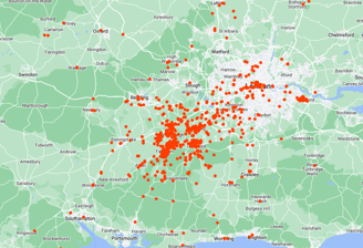 map of customers for Leovan Removals
