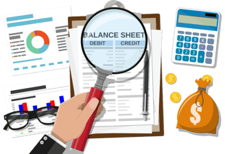 Detailed financial analysis with balance sheet, calculator, and financial charts.