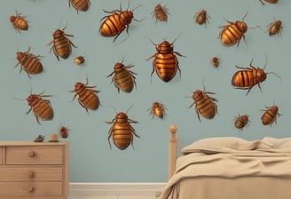 A large cockroach is positioned on a textured wall. The insect is prominently visible, showing detailed features such as long antennae, six legs, and a glossy, dark brown exoskeleton.
