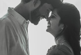 Romantic couple portrait captured by Recits by Jegath, showcasing emotional wedding photography