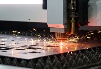 a machine cutting metal with sparks and sparks