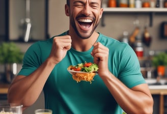 woman with messy hair wearing black crew-neck t-shirt holding spoon with cereals on top