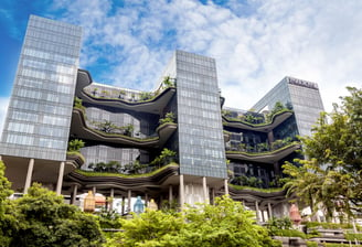 Sustainable modern building with green architecture and innovative design.