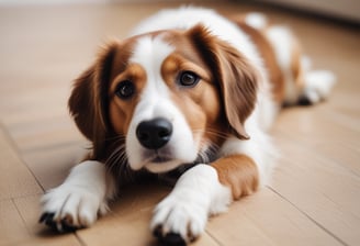 A dog sitting on a bench in front of a building