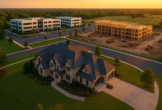 New build house with apartment construction in the background