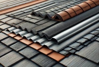 Image of various roofing material. Tiles, roofing sheets, shinhles