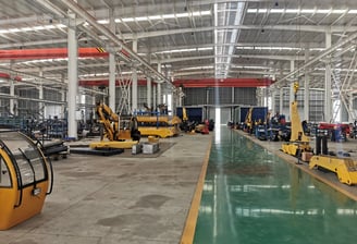Our Zorylift factory floor: we precisely assemble articulated & knuckle boom cranes.