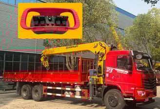 Red Dongfeng D3 truck equipped with a ZORYLIFT radio controlled telescopic boom crane (lorry mounted crane)