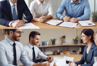 A young woman wearing glasses and a navy scarf stands in the foreground, holding textbooks labeled with accounting terms. She is dressed in a light blue uniform. In the background, a group of students are engaged in activities such as reading books and discussing among themselves, set against a brick building.