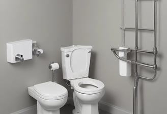 A close-up view of a row of shiny chrome faucets lined up on a display, with a warehouse setting in the background. The focus is on the faucets, emphasizing their metallic finish and curved design, while shelves filled with boxes and equipment can be seen blurred in the distance.