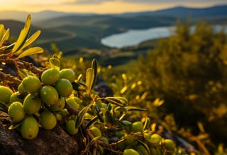 a bunch of olives growing on a rock wall