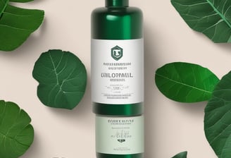 Several skincare products are placed on a woven bag surrounded by green foliage. The containers have white packaging with black and green text, and there are bursts of color from red and yellow flowers at the edges.