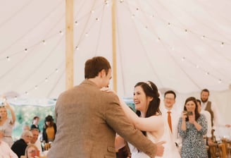 Wedding guests photographing bride and groom during their first dance