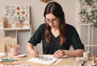 A collection of handmade cards featuring rustic designs. One card has a drawing of a tree with the words 'All is calm, all is bright' embossed on it. Another card shows a green circular ornament with intricate white patterns. A piece of yellow twine is tied around the cards, adding a handmade touch.