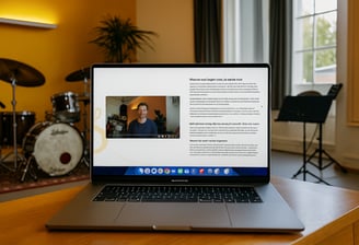 a laptop computer screen showing a video of a man playing drums
