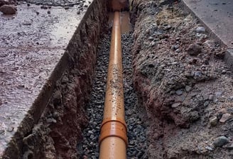 Drain pipe in trench that has been excavated