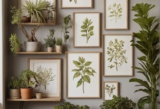 a wall with plants and potted plants on it