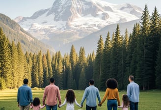 Family and Friends watching a beautiful mountain
