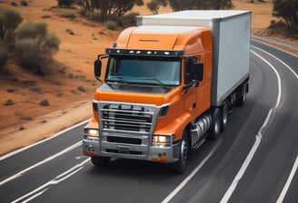 A moving truck with company branding is parked next to an open shipping container on a trailer. Two people are handling items near the container, while a car is parked in the background. The sky is overcast, and the ground appears to be asphalt.