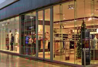 Storefront windows in a mall crystal clean