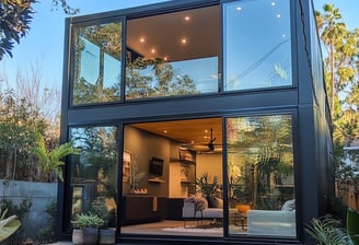 ADU with a glass wall and a patio table