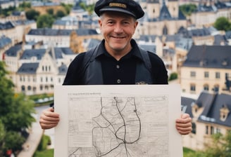 a man in a hat and a hat holding a map of a city
