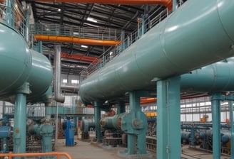 A tunnel under construction with workers present. The scene is dimly lit, revealing a long, cylindrical passageway with a large ventilation pipe running along the ceiling. Construction workers wearing helmets and safety vests are engaged in various activities. Some are inspecting the site with surveying equipment, while others appear to be managing or welding machinery.