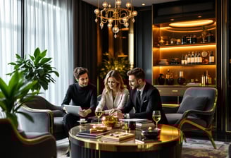 a group of people sitting around a table