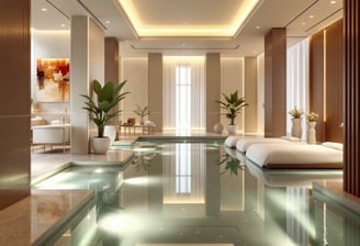 a large indoor swimming pool with a glass floor