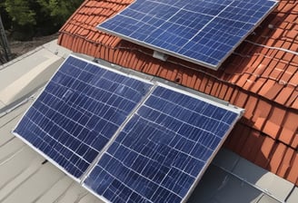 Expansive solar panel installation spread across a large, open area, nestled in front of lush green hills under a clear blue sky.