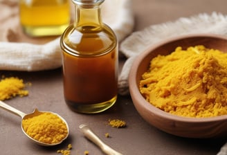 A jar of saffron cream with a bright yellow color is placed on a brown textured surface. The lid is off to the side and displays the label 'maya, Saffron Cream, 100% Natural, Net Wt. 50 gms.' A small green leaf is nearby, adding a natural element. The background features a stone wall with a rough texture.
