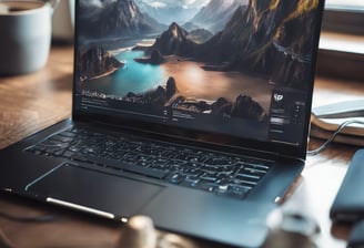 a laptop computer sitting on top of a wooden table