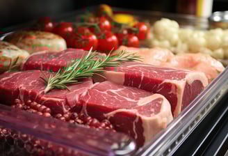 a bunch of meat and vegetables in a cooling tray