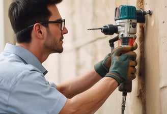 A flat-screen television is displaying a variety of streaming app icons, including Netflix, Prime Video, Spotify, and ITV Hub among others. The TV is placed on a media console with a small potted plant beside it. A tall lamp stands to the right, and a faint, ambient light casts a purple hue on the wall above the TV.