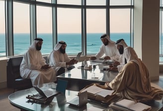 A modern, multi-story building under construction is centrally featured. The facade is primarily white, with large glass sections and several balconies. Surrounding the building are construction materials, including stacks of stone slabs. Advertising banners with colorful designs are visible on the building, and partly cloudy skies are overhead.
